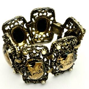 Vintage Intaglio Cabochon Link Bracelet/Earrings-Selro Selini?  Rickshaw